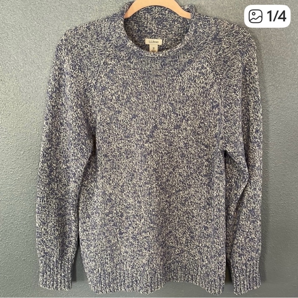 L.L. Bean Women’s Marled Crew Neck Pullover Sweater White/Blue Size medium